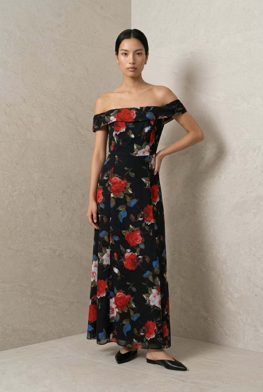 Lulus Briarwood Black Floral Print Off-the-Shoulder Maxi Dress - Picture 1 of 8